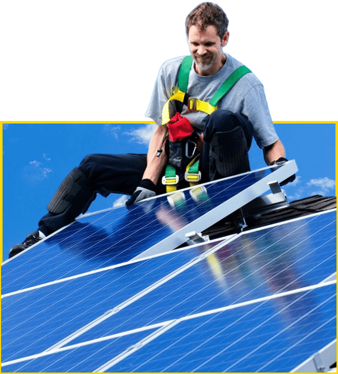 A man and child on top of a solar panel.